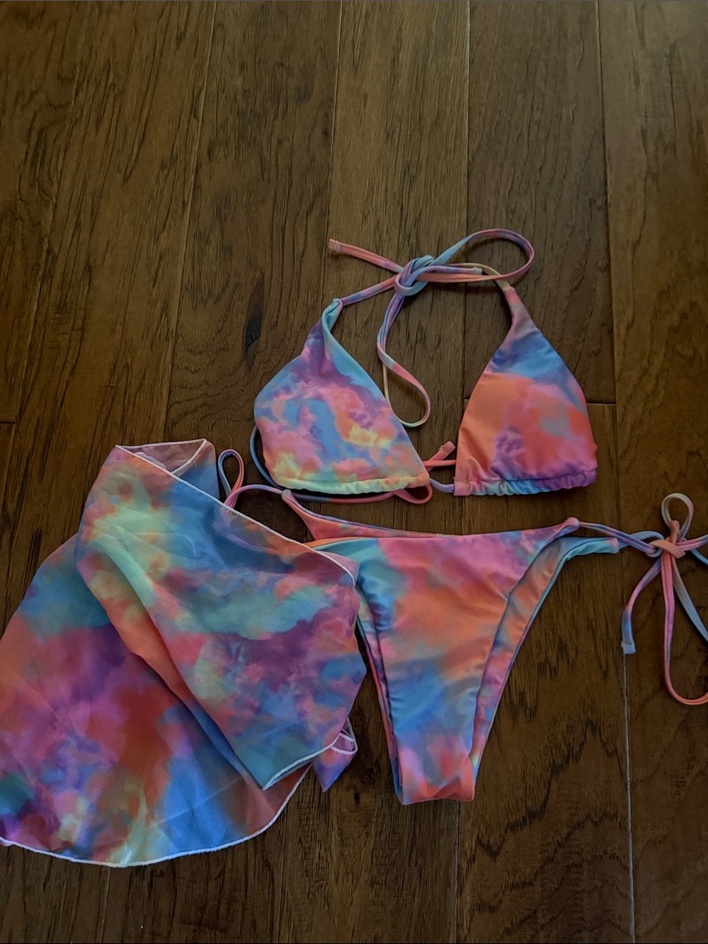 SHEIN Pastel Tie-Dye 3-Piece Bikini Set ☁️